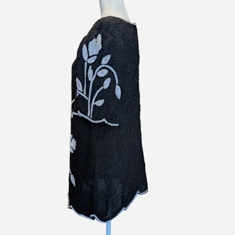 Pre-owned   Vintage Stenay Black and Silver Embroidered Blouse.100%Silk - Picture 4 of 9